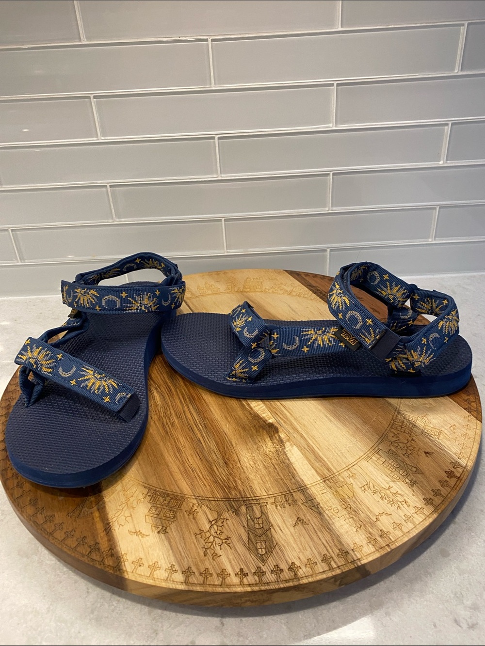 Teva Navy Blue Sandal with Yellow Sun & Moon Print